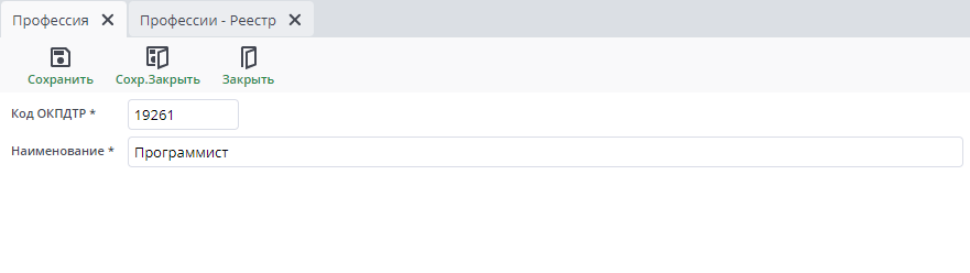 Рисунок 4 Пример как выглядит заполненная Профессия