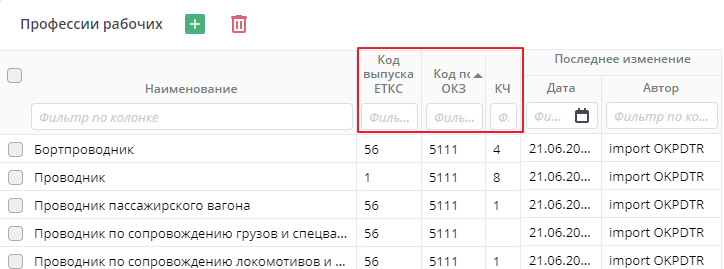 Рисунок 4 "Столбцы Профессий"