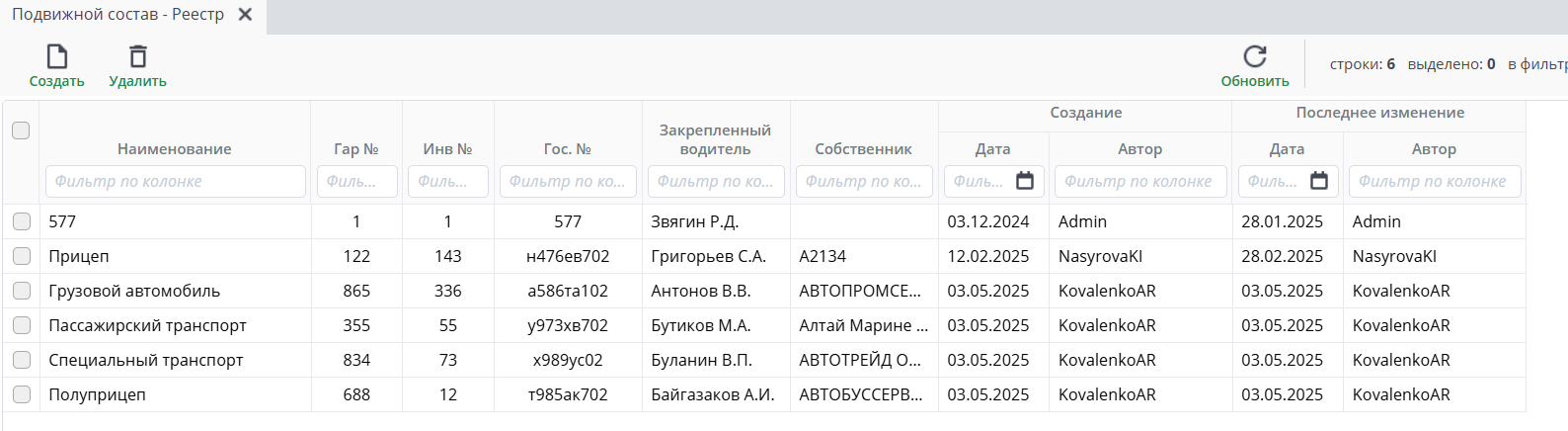Реестр подвижного состава