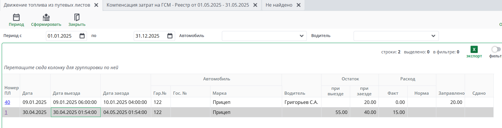 Отчет по движению топлива