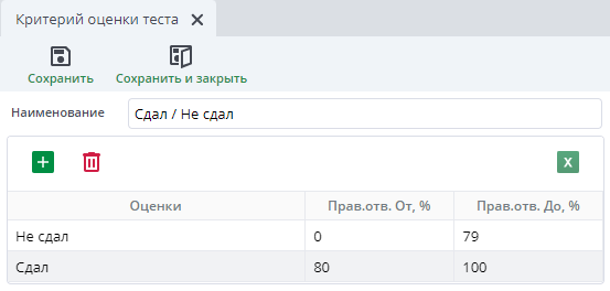 Критерии сдал/не сдал