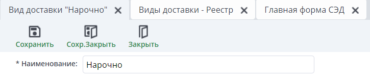Рисунок 3 Пример документа "Вид доставки"