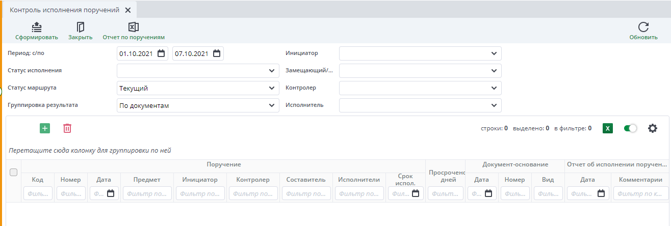 Рисунок 7 Контроль исполнения поручений