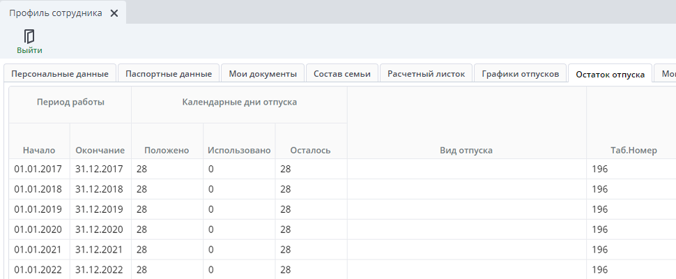 Персональные данные-отпуск