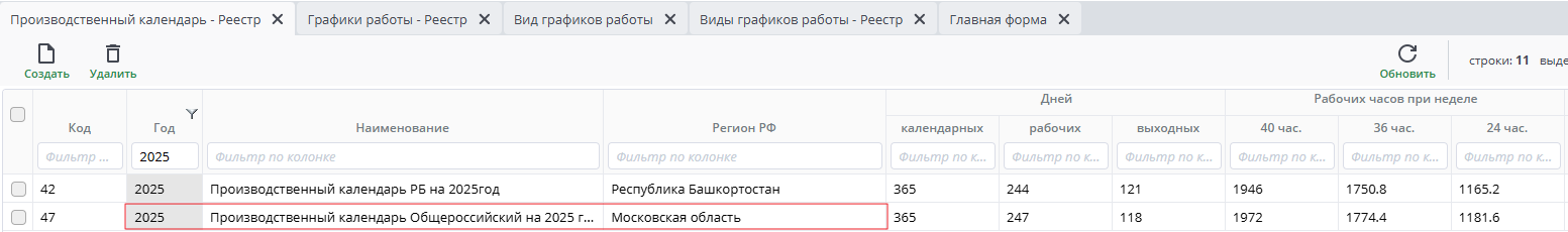 Производственный календарь